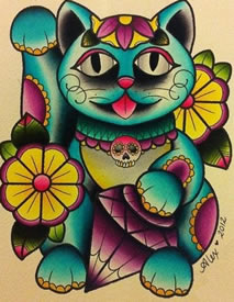 彩色可爱招财猫纹身图案缩略频道推荐图