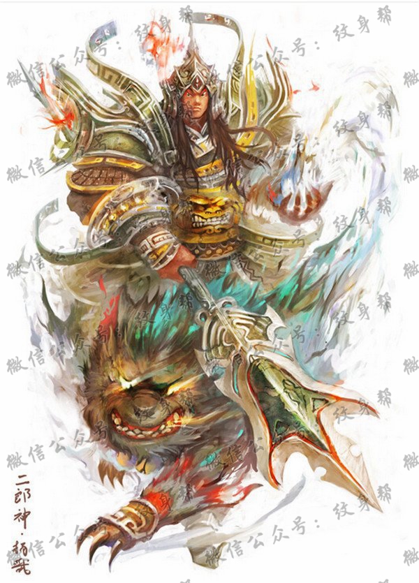 一款人物经典二郎神纹身图案