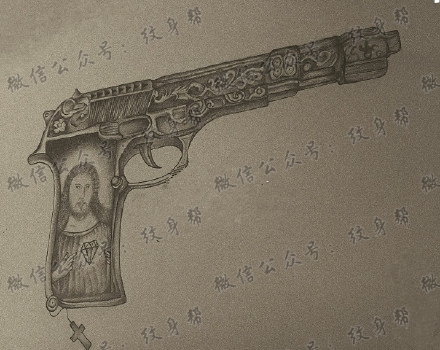 一组12张手枪纹身手稿图案素材