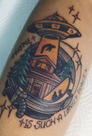 欧美小腿纹身 男生小腿上飞碟和建筑物纹身图片缩略频道推荐图