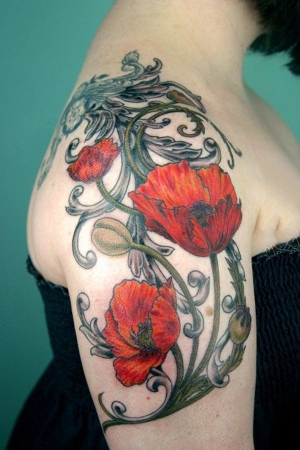 罂粟花纹身图片   美丽却致命的罂粟花纹身图案