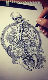 个性骷髅纹身手稿图案