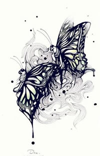 一款漂亮蝴蝶纹身手稿图案