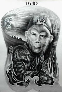 一款经典孙悟空纹身手稿图案