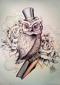 一款猫头鹰纹身手稿图案