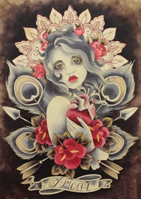 一款人物school女郎纹身图案