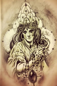 一款个性潮流的人物肖像纹身图案