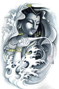 一款观音纹身手稿图案