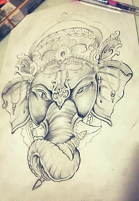 潮流经典的象神纹身手稿图案