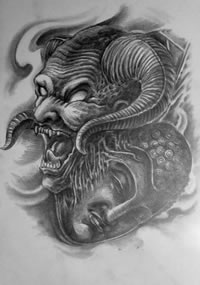 一款个性佛牛魔王纹身手稿图案