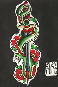 彩色剑纹身手稿图案