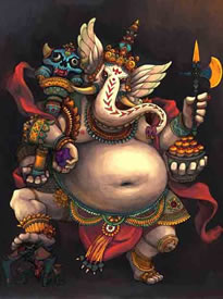 彩色满背象神纹身图案