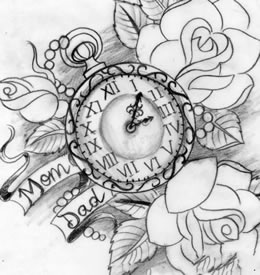 一款怀表玫瑰花纹身手稿图案