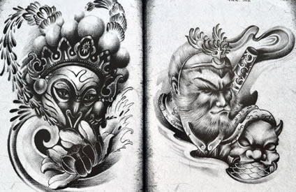 经典的孙悟空纹身手稿图案