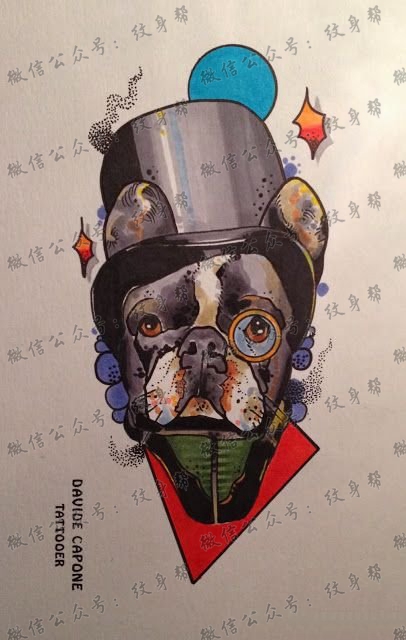 school风格的汪星人狗狗纹身图案