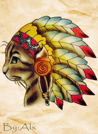 印度安猫咪纹身手稿图案