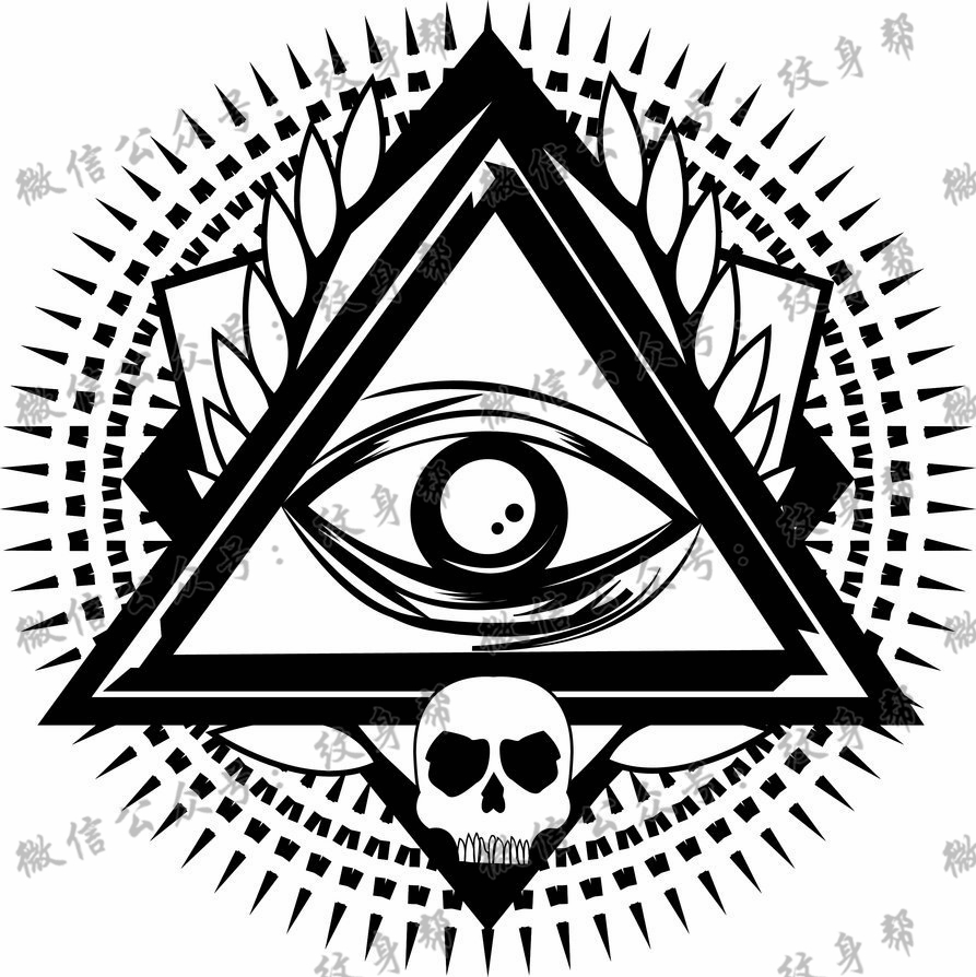 个性线稿上帝之眼骷髅纹身图案