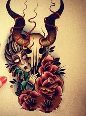 色彩羚羊女孩纹身手稿图案