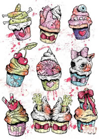 一组冰淇淋纹身手稿图案