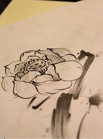 水墨莲花纹身手稿图案