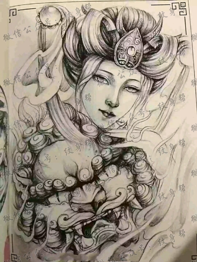 中国风艺伎纹身手稿图案一套9张