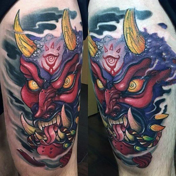 日本鬼面具纹身  凶神恶煞的日本鬼面具纹身图案