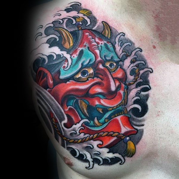 日本鬼面具纹身  凶神恶煞的日本鬼面具纹身图案