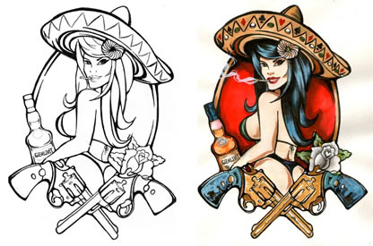 超酷的女郎手枪纹身图案