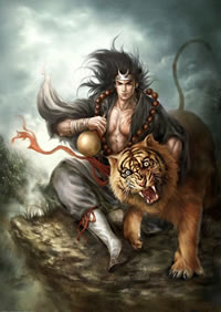 一款适合纹满背人物老虎的纹身图案