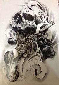 一款欧美骷髅头纹身手稿图案