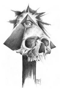 欧美素描骷髅上帝之眼纹身图案