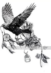 老鹰捕梦网纹身手稿图案