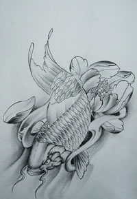 灰黑鲤鱼纹身图案