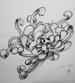 一款黑灰素描彼岸花纹身手稿图案