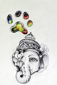 象神小脚丫纹身手稿图案