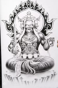 一款不动明王纹身手稿图案
