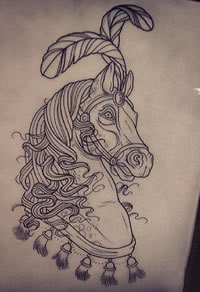 经典潮流的马纹身手稿图案