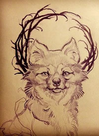 一款猫咪线稿纹身手稿图案