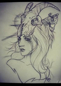 羚羊女郎纹身手稿图案