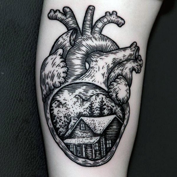 心脏纹身图案   多款黑色色调的心脏纹身图案