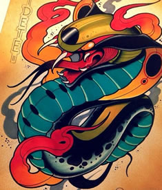 彩色school蛇纹身图案由