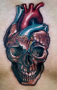 个性骷髅心脏纹身手稿图案
