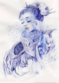 一款好看的艺妓纹身手稿图案