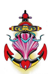 彩色船锚纹身手稿图案