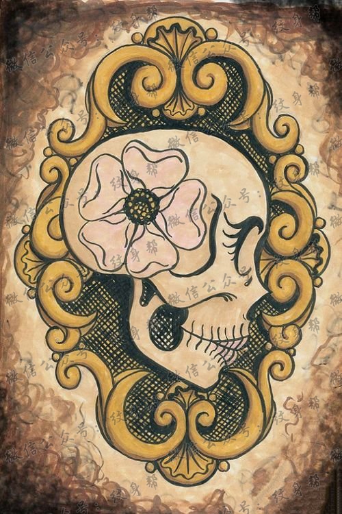 一款个性欧美骷髅纹身图案