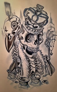 一款骷髅皇冠纹身图案