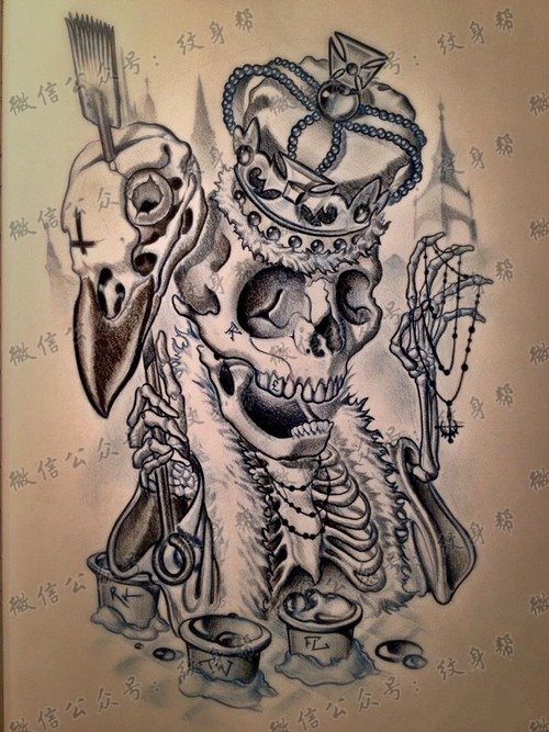 一款骷髅皇冠纹身图案