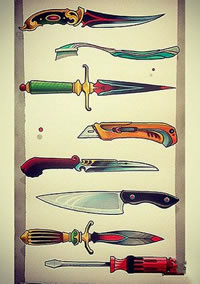 一款刀纹身手稿图案