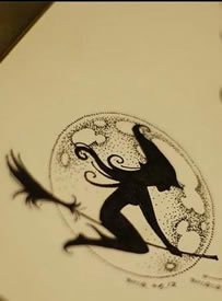 一款女巫纹身手稿图案