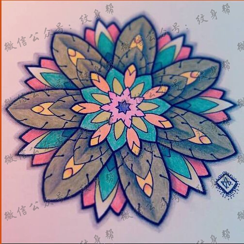 一款彩色梵花纹身图案